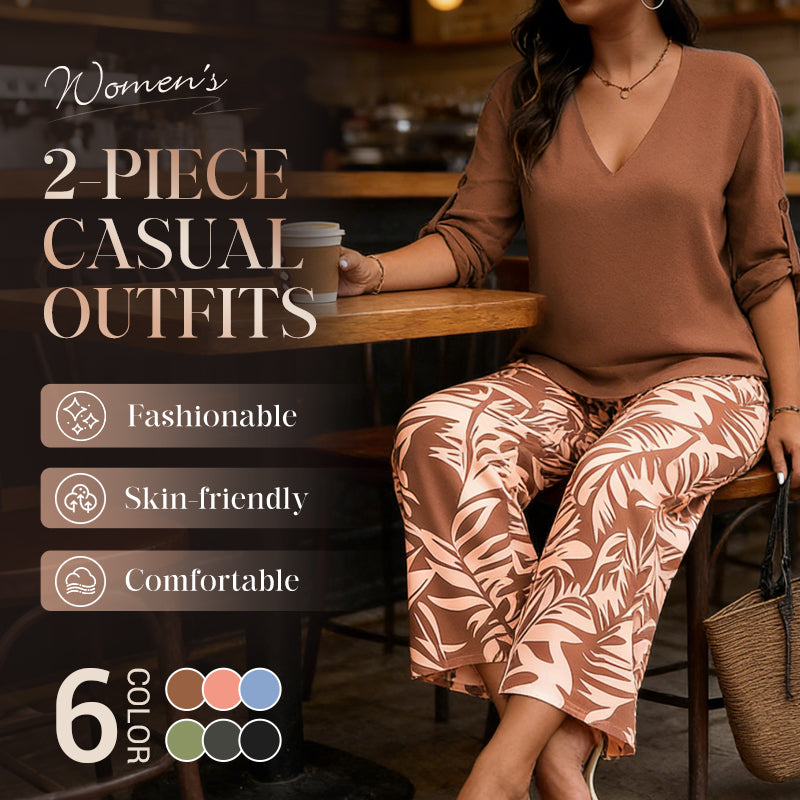 🥳 2026 MEGA SALE: 50% OFF! 💞 V-Neck Blouse & Printed Wide-Leg Pants