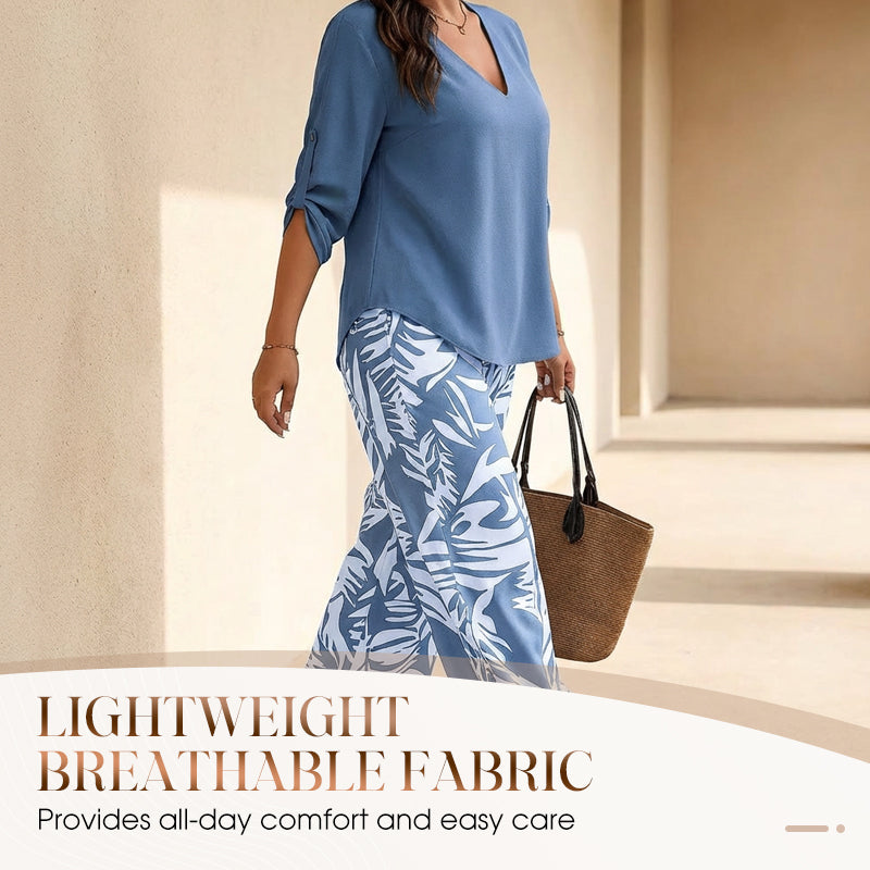 🥳 2026 MEGA SALE: 50% OFF! 💞 V-Neck Blouse & Printed Wide-Leg Pants