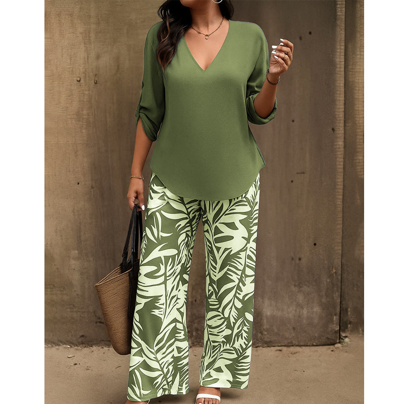 🥳 2026 MEGA SALE: 50% OFF! 💞 V-Neck Blouse & Printed Wide-Leg Pants