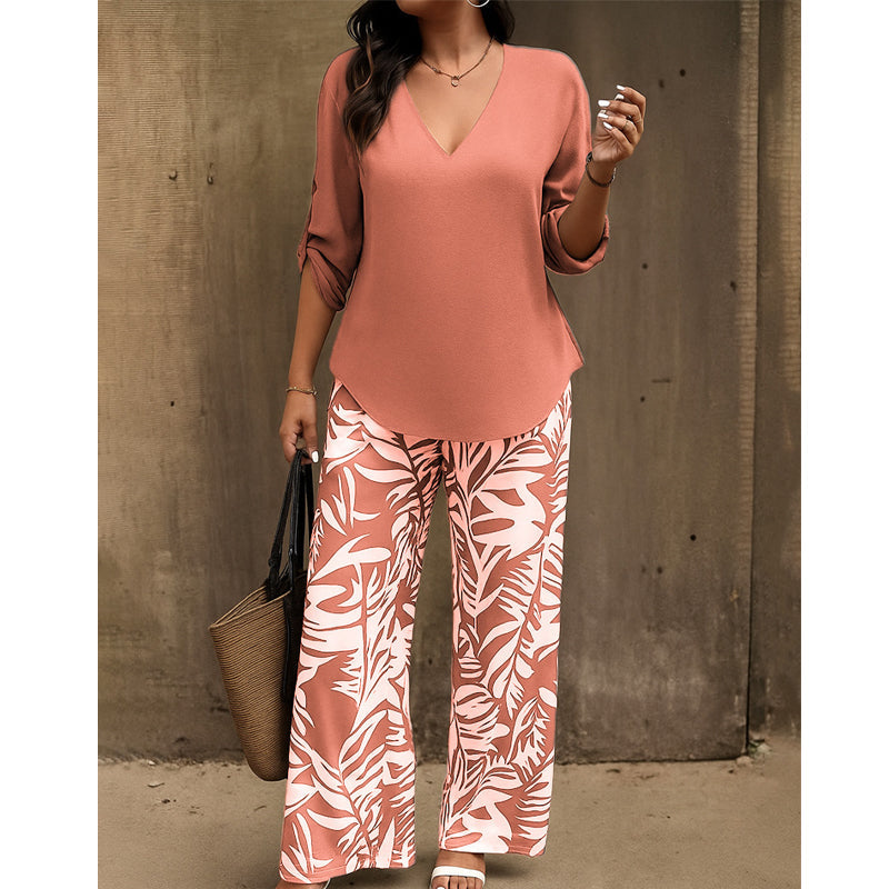🥳 2026 MEGA SALE: 50% OFF! 💞 V-Neck Blouse & Printed Wide-Leg Pants