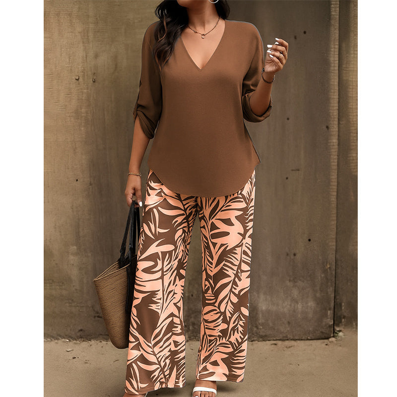🥳 2026 MEGA SALE: 50% OFF! 💞 V-Neck Blouse & Printed Wide-Leg Pants