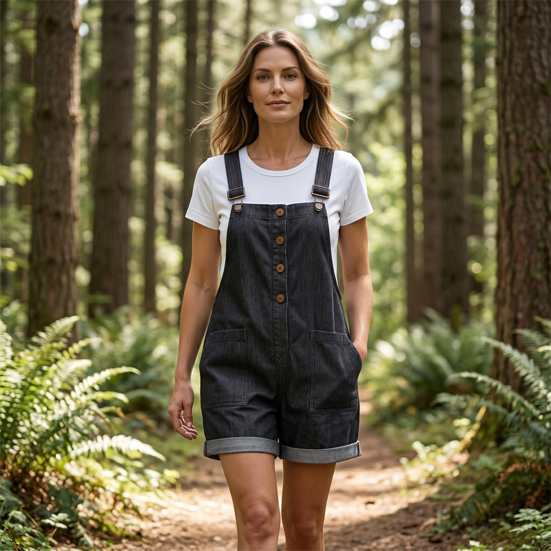 🌿🌿 LIMITED-TIME 50% OFF! 🌸 Retro Solid Color Romper with Adjustable Straps – Button-Front, Large Pockets, Relaxed Fit ✨