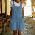 🌿🌿 LIMITED-TIME 50% OFF! 🌸 Retro Solid Color Romper with Adjustable Straps – Button-Front, Large Pockets, Relaxed Fit ✨