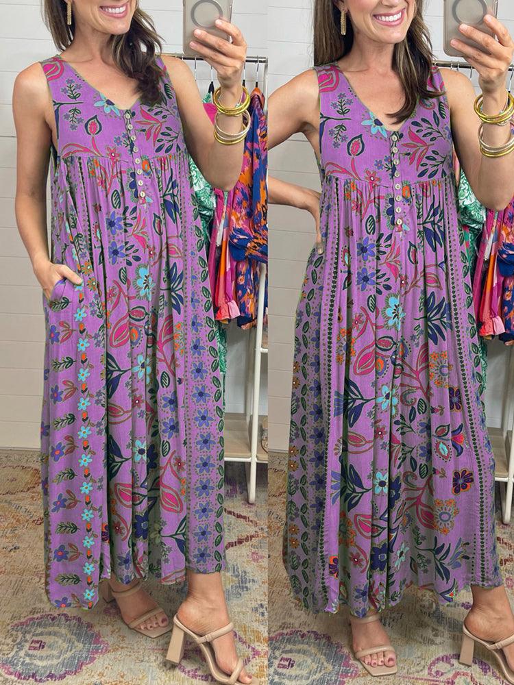 Hot sale 60%OFF & FREE SHIPPING 😍Vintage floral print loose sleeveless jumpsuit