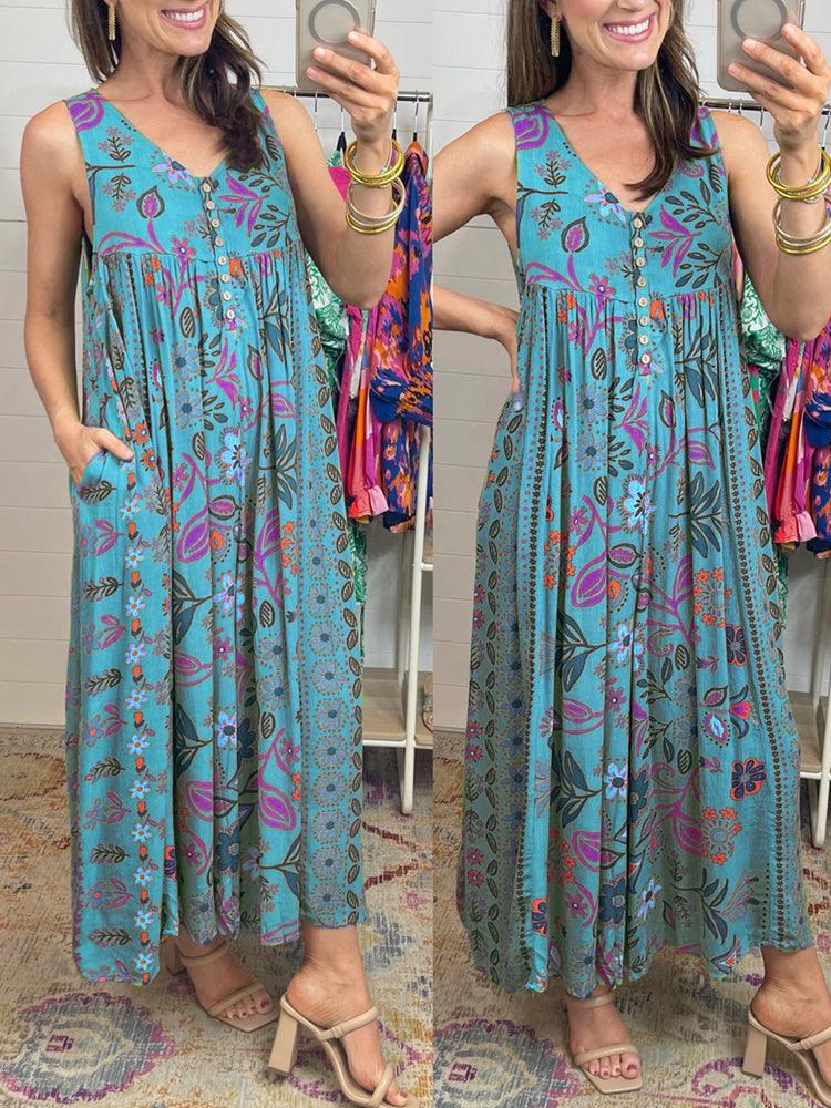 Hot sale 60%OFF & FREE SHIPPING 😍Vintage floral print loose sleeveless jumpsuit