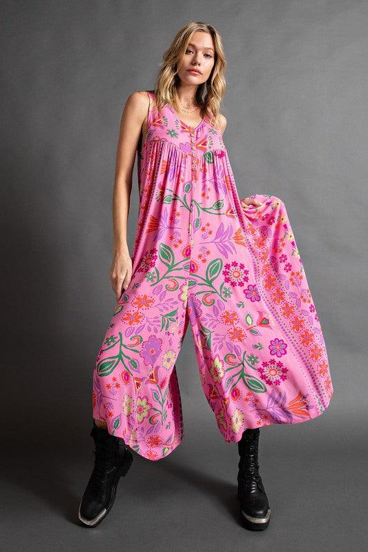 Hot sale 60%OFF & FREE SHIPPING 😍Vintage floral print loose sleeveless jumpsuit