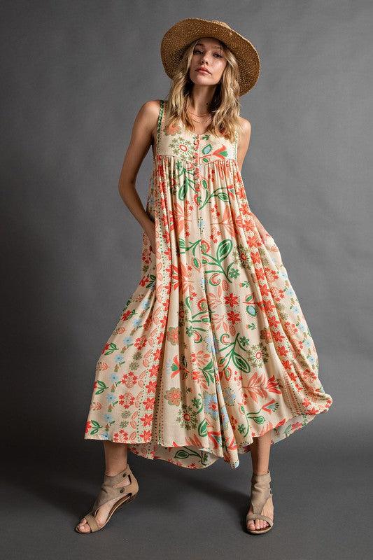 Hot sale 60%OFF & FREE SHIPPING 😍Vintage floral print loose sleeveless jumpsuit