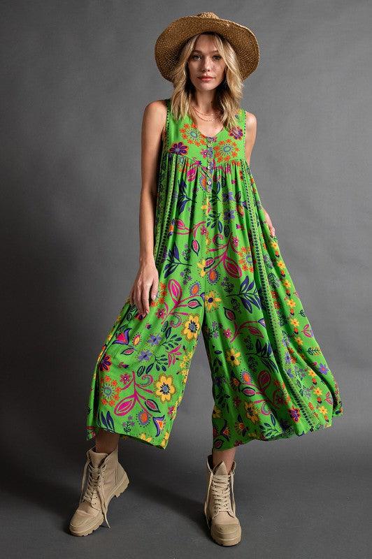 Hot sale 60%OFF & FREE SHIPPING 😍Vintage floral print loose sleeveless jumpsuit