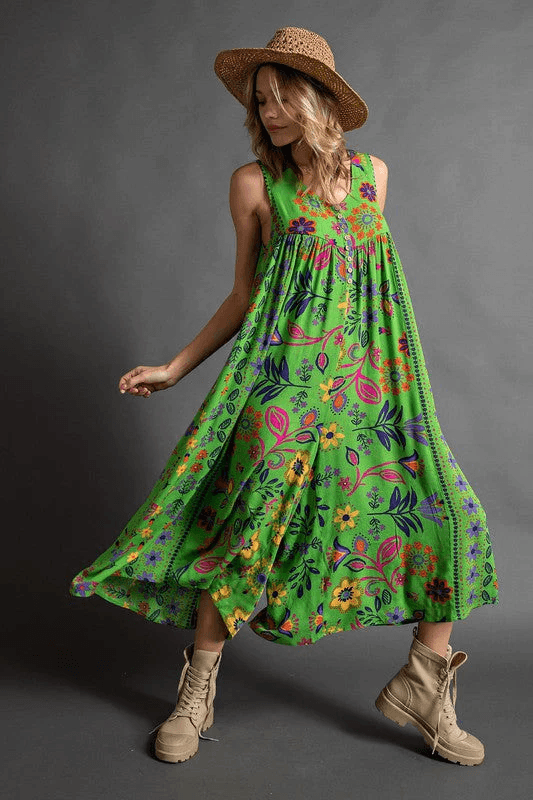 Hot sale 60%OFF & FREE SHIPPING 😍Vintage floral print loose sleeveless jumpsuit